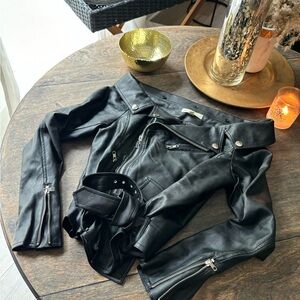 Off the shoulder leather jacket